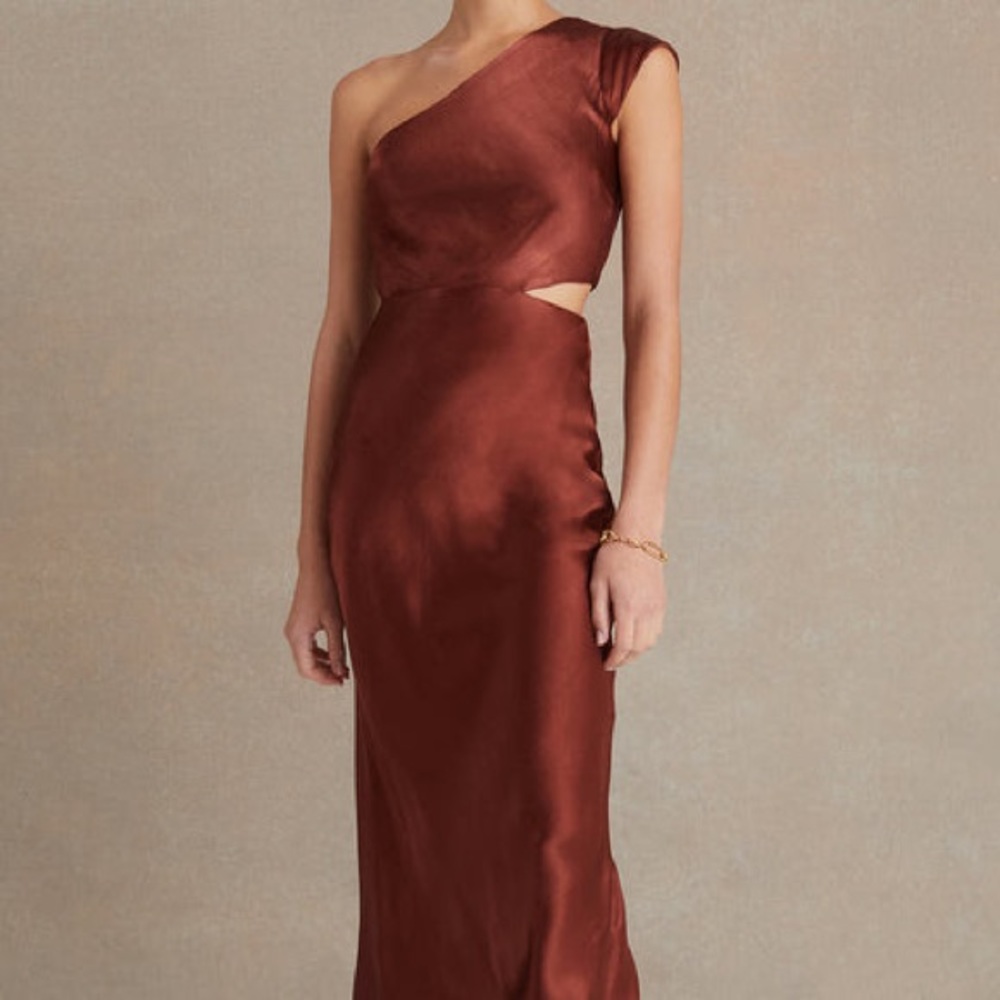 BEC AND BRIDGE Rust color dress DELPHINE ASYM DRESS IN CHERRY